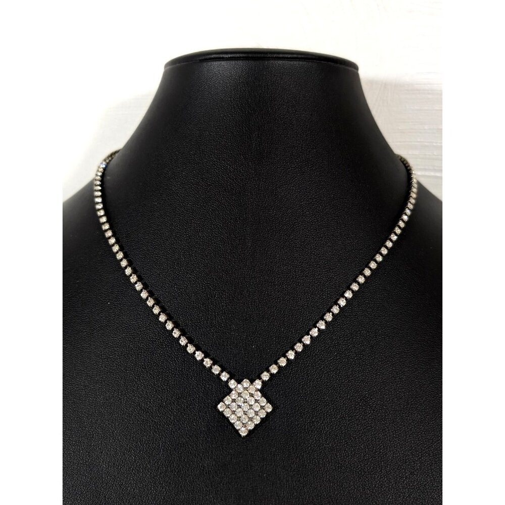 Vintage Rhinestone‎ Art Deco Square Tennis Necklace 19 in Evening Glam